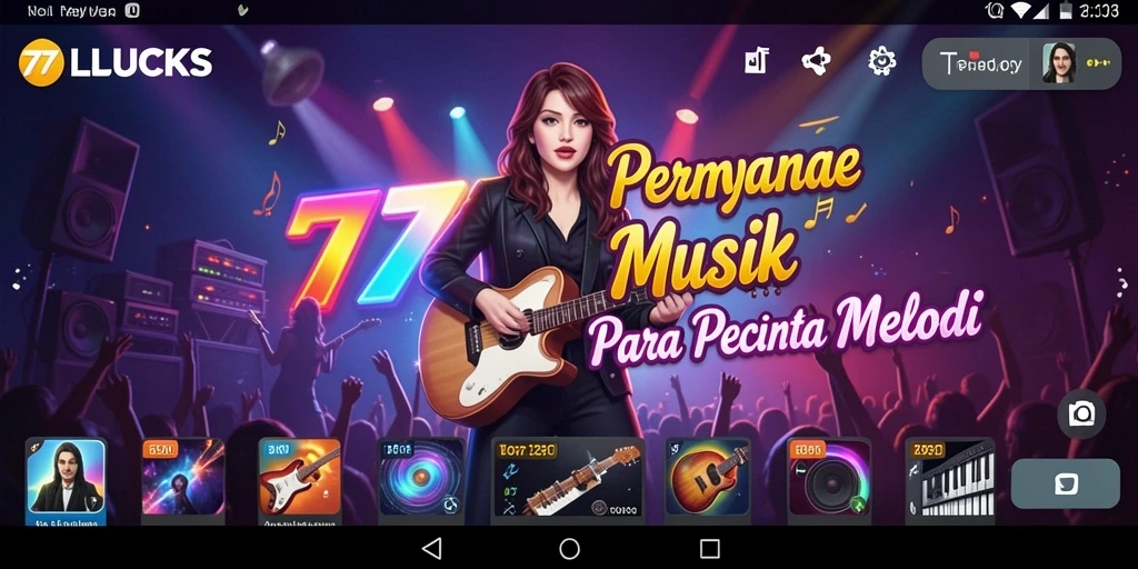 Screenshot gameplay 77LUCKS menampilkan penggunaan interaktif musik.