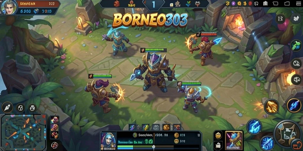 Tampilan seru pertarungan dalam game MOBA BORNEO303.