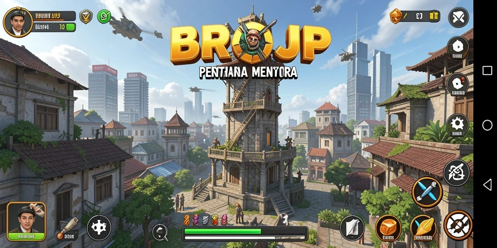 Screenshot BROJP menampilkan aksi pertahanan menara yang mendebarkan.