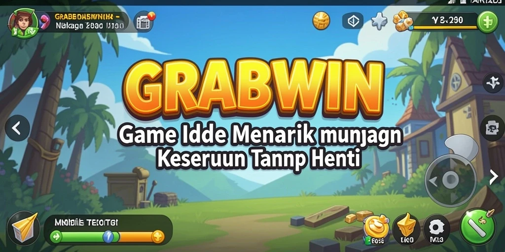 Tampilan seru gameplay idle GRABWIN dengan elemen pengumpulan sumber daya.