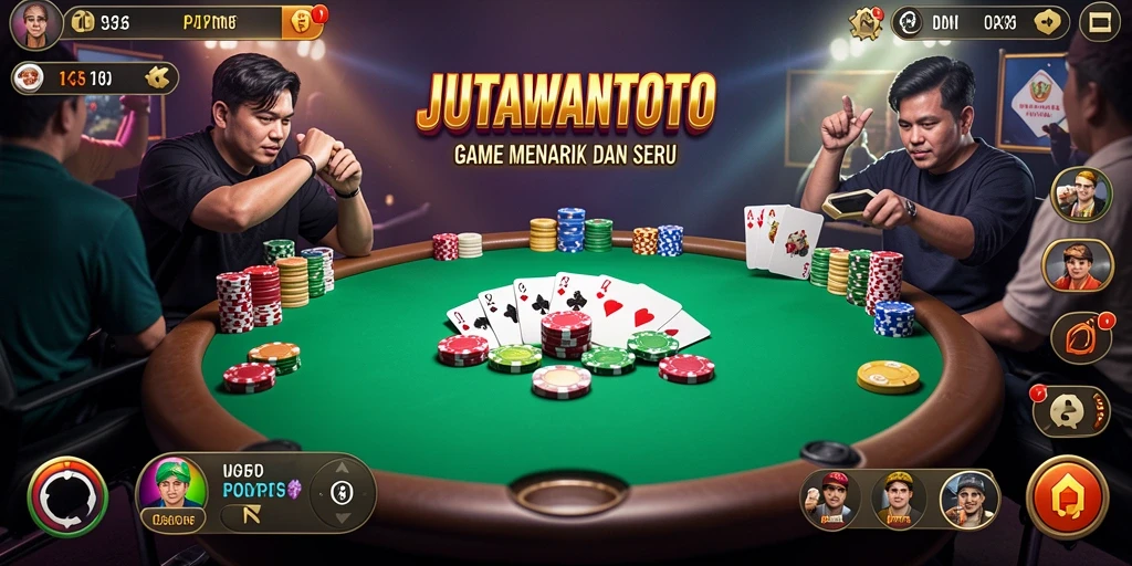 Screenshot gameplay JUTAWANTOTO menampilkan suasana permainan poker yang seru.