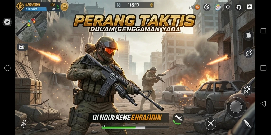 Screenshot menampilkan pertarungan epik dalam KAGANDAN dengan gameplay FPS yang intens.