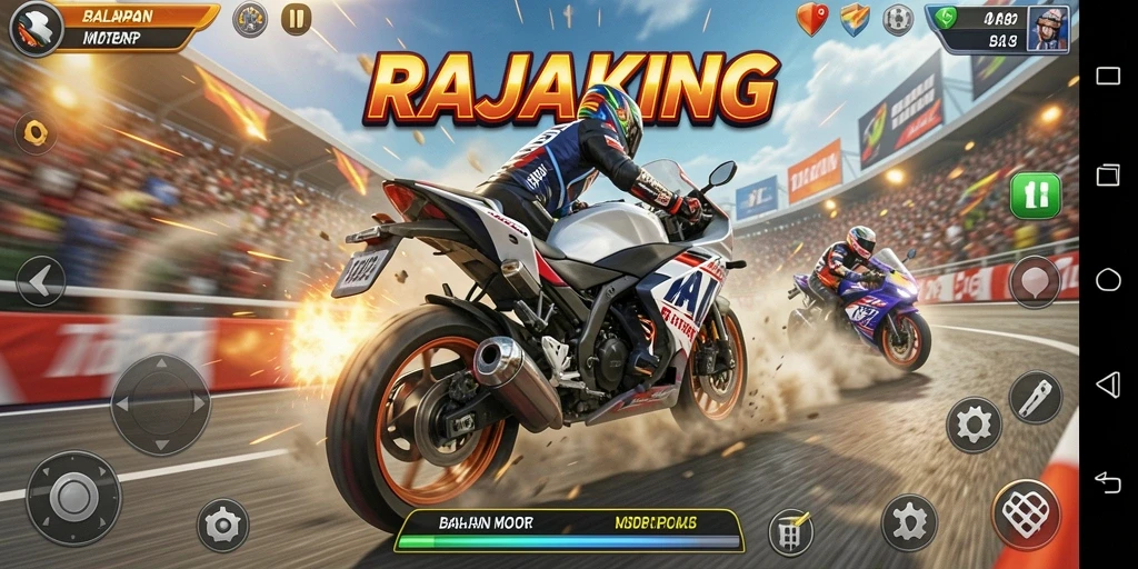 Tampilan utama gameplay RAJAKING yang mendebarkan saat balapan.