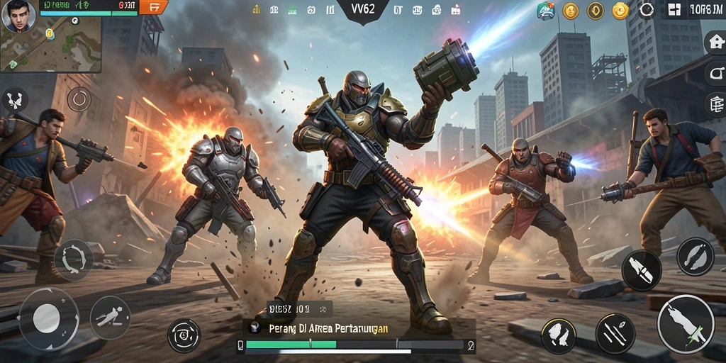 Screenshot gameplay VV62 yang menunjukkan pertarungan epik dan teknik bertarung.