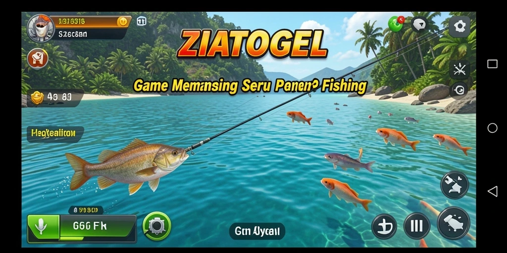 Screenshot gameplay ZIATOGEL dengan tampilan ikan yang beragam.